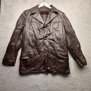 Vintage Cooper Genuine Leather Coat Mens 40 Medium Faux Fur Lined Brown Button